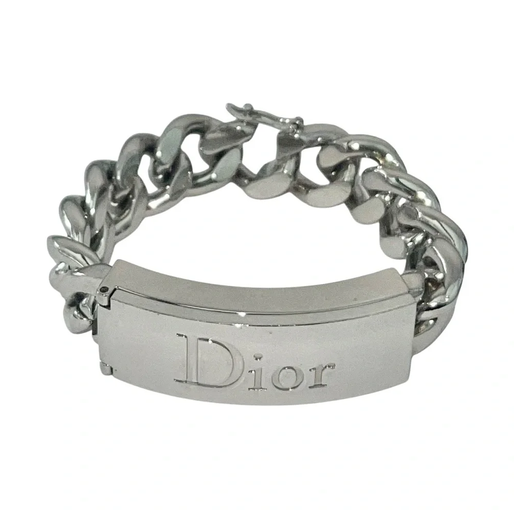 VTG Christian Dior Silver Chain Link Nameplate Logo Lip Gloss ID Makeup Bracelet - Picture 5 of 16